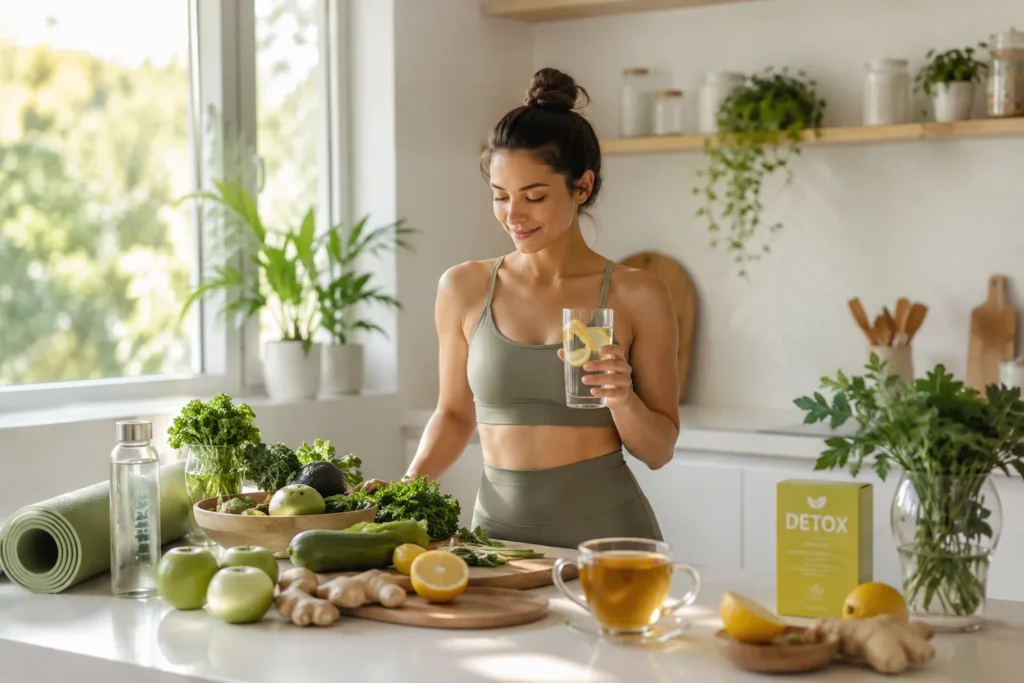 Woman practicing healthy detox lifestyle habits for gut health and wellness